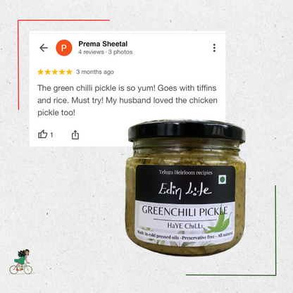 Green Chilli Pickle - పచ్చి మిర్చి పచ్చడి - 300 grams Glass jar