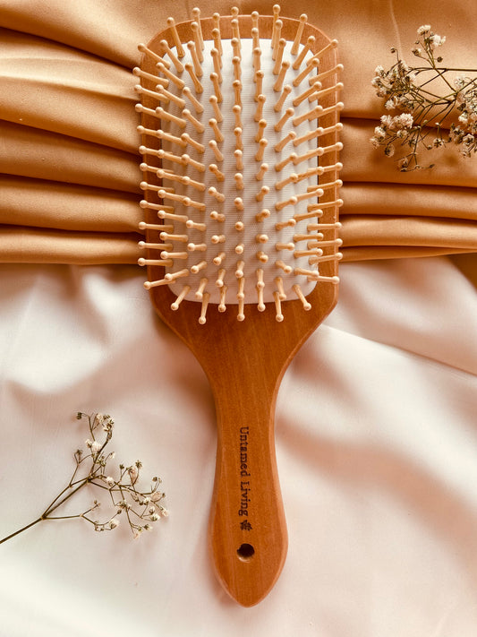 Premium Teak White Paddle Hair Brush